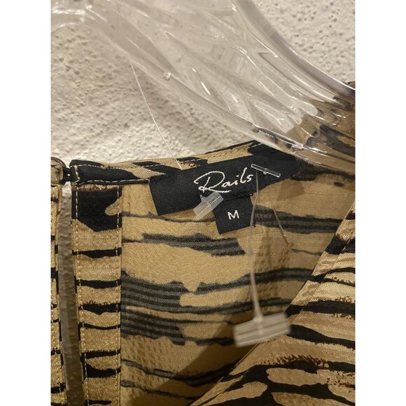 Rails Dress Womens Medium Tan Black Print Ora Canyon Tie Waist Long Sleeve - Picture 3 of 5